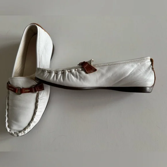 Attilio Giusti Leombruni driving shoes/moccasins, white & tan leather 36.5 NWOT - Picture 4 of 7